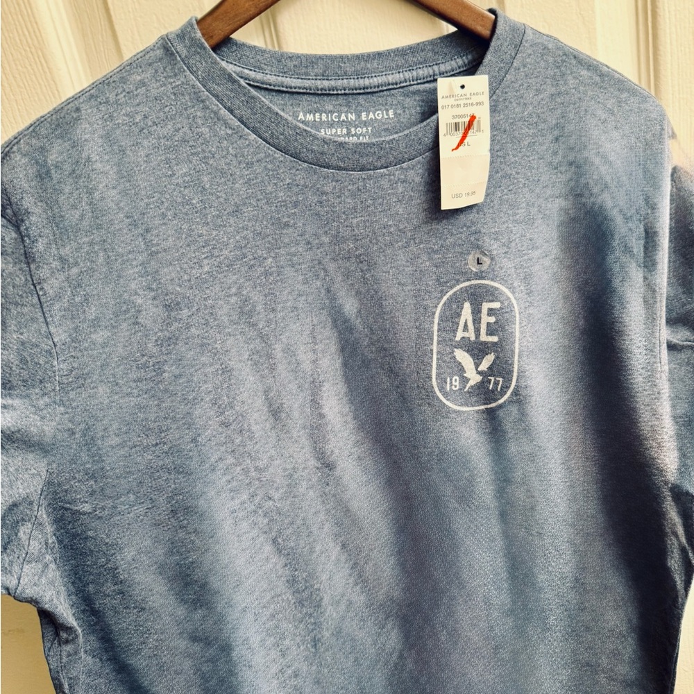 American Eagle Super Soft Standard Fit Logo T-Shirt- L, Blue